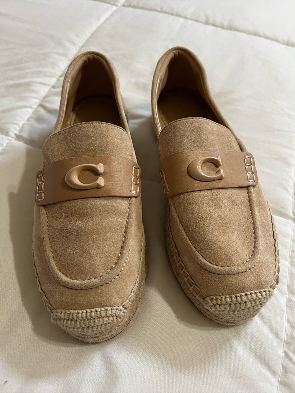 Coach Womenβs nude/ tan Suede Loafers